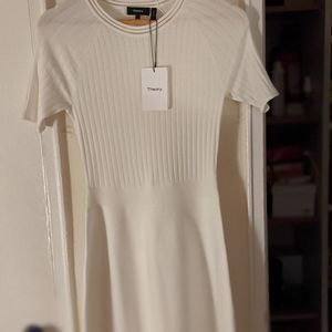 Fit and flare ribbed white Theory dress
